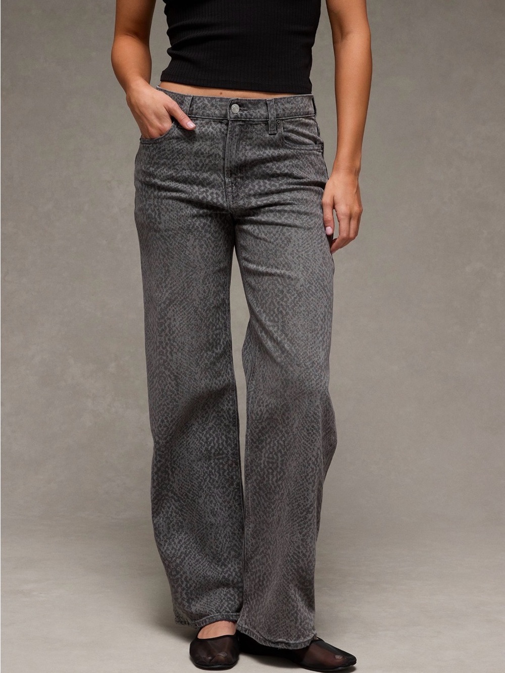 American Eagle Outfitters Gray Patterned Wide Leg Jeans